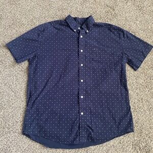 Tommy Hilfiger XL‎ Navy Blue Polka Dot Short Sleeve Button Down Shirt